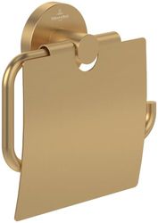 Villeroy & Boch Portarrollos con tapa Elements Tender, portarrollos de papel higiénico para montaje en pared, soporte para papel de WC hecho de zinc, redondo, Oro cepillado