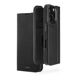 Hama Custodia per iPhone 16 Pro (custodia per cellulare, custodia con scomparto per carte di credito, in ecopelle, elementi metallici, funzione di supporto, protezione extra dello schermo e della