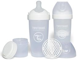 Twistshake 2x Pro Double Anti-Koliek Babyfles met Melkpoedercontainer en Mixer - 330 ml | Snelle Stroom Siliconen Borstachtige Speen | BPA-Vrije Babyfles | Geschikt voor Baby's Vanaf 4m+ | Roze