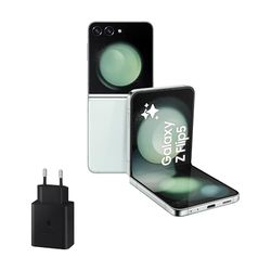 Samsung Galaxy Z Flip5, 256 GB + Cargador 45W - Teléfono Móvil Plegable con IA, Smartphone Android Libre, 8GB de RAM, Diseño Plegable, Verde claro (Versión Española)