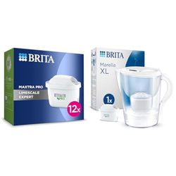 BRITA MAXTRA PRO Limescale Expert Water Filter Cartridge 6 Pack (NEW) & Marella XL Water Filter Jug White (3.5L) incl. 1x MAXTRA PRO All-in-1 cartridge