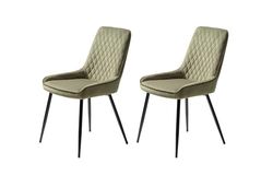 FJORDFORM Eetkamerstoel, 2 stoelen, groen fluweel, zwarte metalen poten, fluweel, één maat