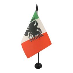 AZ FLAG - Drapeau De Table Arbëresh d'Italie du Sud 21x14 cm - Petit Drapeau Des Arberèches Albanais De Bureau 100% Polyester Avec Hampe De 25cm Et Socle En Plastique Noir