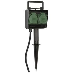 Brennenstuhl Tomada de corrente de jardim/exterior 2 vezes com espinha de terra (plástico resistente à Intempérie, tomada de corrente de exterior com capa impermeável, cabo de 1,4 m) preto
