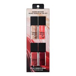 e.l.f. Glow Reviver Quad Goals Lip Oil Kit, 4 Tonalità: Pink Quartz, Rose Envy, Jam Session, Crystal Baller, Formula Idratante, Colore Trasparente, Vegano & Cruelty-Free
