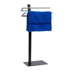 Relaxdays Towel Holder GRAO 85 x 40 x 20 Free-Standing Towel Stand with 2 Rails, 2 Arms & Chromed Towel Bars in Stainless Steel Look, Modern Bath Towel Holder, Grey