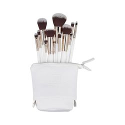 Ilu - Set Pennelli Trucco 12 Pezzi Kabuki Con Custodia Elegante Pennello Cipria Fard Ombretto Correttore Labbra Sopracciglia Materiali Vegani Viaggio Bellezza Naturale