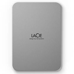 LaCie Mobile Drive, 1 TB, Externe harde schijf draagbare - Moon Silver, USB-C 3.2, voor pc en Mac, gerecyclede materialen na consumptie, inclusief Adobe All Apps Plan en Rescue-services (STLP1000400)