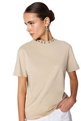 Trendyol Vrouwen Regular Standaard T-shirt met ronde hals, Steen, M