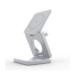 WatioWave 2-i-1 trådlös laddare, magnetisk laddningsstation kompatibel med 15/14/13/12 serier, kompatibel med Watch 9/8/7/6/SE/5/4/3, AirPods 2/3/Pro
