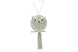 Mimbre Natural Macrame Owl White Macrame Pendant with Cute Braided and Owl Shape Ideal for Home Decor (1×24×50)