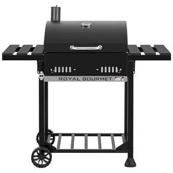 Royal Gourmet Barbecue a Carbone da Legno, griglia a Carbone su Carrello con Ripiani Pieghevoli, Coperchio, termometro, Superficie Cottura 56,5 x 42,2 cm, per Giardino, Campeggio, Nero