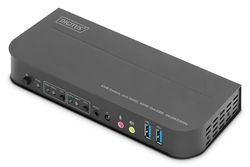 DIGITUS Conmutador KVM HDMI – 2 puertos, pantalla única – 2 PC, 1 monitor – 1 ratón, teclado y audio para 2 ordenadores – UHD 4K a 60 Hz – 2 concentradores USB 3.0 – Negro