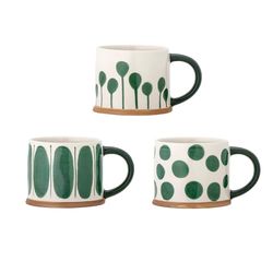 Bloomingville CREATIVE COLLECTION Linora Lot de 3 mugs en grès Vert 11 x 8,5 cm 450 ml