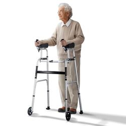 VEVOR Deambulatore Pieghevole 2 in 1 Ausilio per Mobilità con Ruote Anteriori, Braccioli Rimovibili, Altezza Regolabile con Ruote Solide da 127 mm Alluminio Leggero, per Anziani Disabili, 204,11 kg