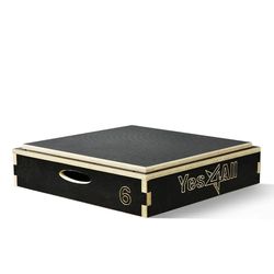 Yes4All QH8D 3-in-1 houten plyo-box met antislip oppervlak, 15,2 cm H, plyometrisch boxplatform voor springtraining, springdozen voor thuisgymnastiek en training buiten, zwart