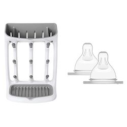 OXO Tot Space Saving Drying Rack & MAM Extra-Slow Flow Teats Size 0, Suitable for Newborns, SkinSoft Silicone Teats for Baby Bottles, Fits all MAM Bottles, Baby Feeding Essentials, Pack of 2