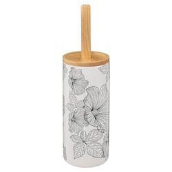 5 five simply smart Five Blackflora Ceramic Toilet Brush with Holder, Wood Resin, White/Black, cm