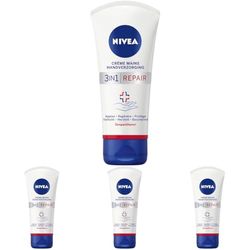 NIVEA Crème mains 3 en 1 Repair Peaux Très Sèches & Rugueuses (1 x 75 ml), soin mains hydratant formule riche et non grasse, crème hydratante réparatrice au Dexpanthenol (Lot de 4)