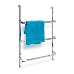 Relaxdays Toallero Puerta, 3 Barras, 85x54x11,5 cm, Colgador Toallas, sin Taladrar, 2 Ganchos, Baño y Cocina, Plateado