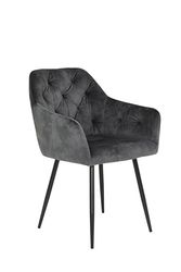 Hela, eetkamerstoel armleuning Tina, bekleding fluweel antraciet, stiksel, metalen poten,
