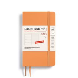 LEUCHTTURM1917 370530 kalendarz tygodniowy i notatnik Pocket (A6) 2025, miękka okładka, morelowy, niemiecki