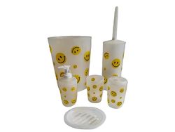 Ensemble de Salle de Bain Smile Poubelle Porte-Brosse doseur Porte-Savon Gobelet brosses en PVC