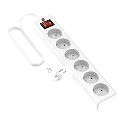 Garza Power Extensão de 6 tomadas com interruptor e tomada de terra, proteção contra sobretensão, padrão múltiplo de 1,4 m, até 3680 W, proteção infantil, cabo H05W-F 3G, cor branca