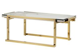 Adda Home Tavolino da Salotto, Inossidabile Acciaio Inox Vetro, Oro/Argento/Trasparente, 120X60X45 Cm