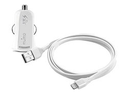 Puro MCHUSBAPLT1WHI Mini Caricabatteria Auto 1A, 1 USB con Cavo Piatto Lightning 1M, Bianco