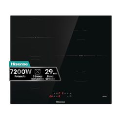 Hisense HI6311BSCE - Placa Induccion, 29 cm, Vitroceramica, 3 Fuegos, 7200W, Calentamiento Rápido Power Boost, Contol Táctil, Zona Expandible