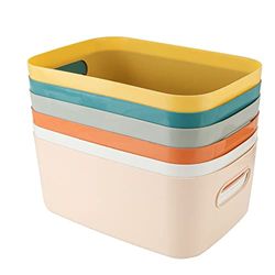 ASelected Lot de 6 boîtes de rangement en plastique - Plusieurs couleurs - 24 x 16 x 9 cm - Pour cuisine, placard, bureau, salle de bain, jouets - Bacs de rangement ouverts durables avec poignées