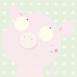 Nicola Evans Roze Piggy Canvas, Polyester, Meerkleurig, 40 x 40 cm