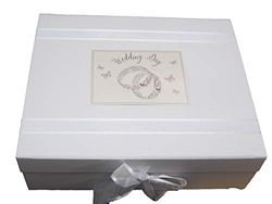 White Cotton Cards Caja de recuerdos grande para el día de la boda (PWR2X)