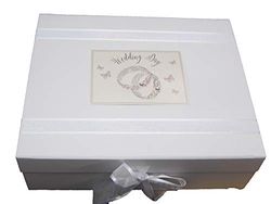 White Cotton Cards Patroon trouwringen, trouwdag grote Keepsake Box (PWR2X)