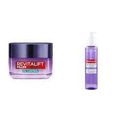 L'Oréal Paris Routine Anti-Lucidità con Crema Revitalift Filler Oil Control, Per Pelli Miste e Grasse, Controllo del Sebo per 8H, Con Acido Ialuronico e Acido Salicilico + Siero Detergente Levigante
