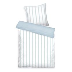 TOM TAILOR Satin-Bettwäsche, 60x80 cm + 140x200 cm, 100% Baumwolle/Satin, mit farbiger Paspel am Kissen, Wendemotiv & Markenreißverschluss, CLASSIC SATIN STRIPES Weiß, Hellblau (Light Lemon, Sky Blue)