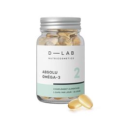 D-LAB Absolu Oméga-3 | 1 Mois de Complément Alimentaire | Favorise la Souplesse et l'Élasticité de la Peau, Réduit les Inflammations et Améliore l’Hydratation Durable