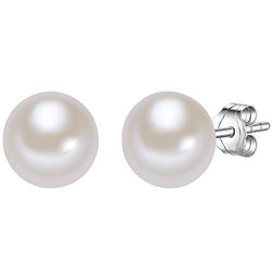 Valero Pearls Damesoorstekers hoogwaardige zoetwaterparels in ca. 9 mm knop wit 925 sterling zilver - pareloorstekers met echte parels 181160, Zilver, Parel