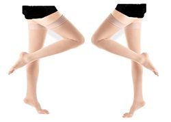 GPAR PREMIUM Calze compressive medicali - Punta aperta -Coscia alta - Classe 2, 23-32 mmHG - Unisex per Vene Varicose, Edema, Dolore alle Gambe, Vene del ragno (COLOR: BEIGE, SIZE: M)
