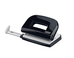 Novus E 210 perforator (10 vellen gatenvermogen, met aanslagrail, voor huishouden en thuiskantoor) zwart glanzend
