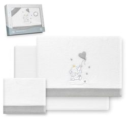 Interbaby Beddengoedset voor kinderbed, 60 x 120 cm, 100% polyester, warm, inclusief hoeslaken, dekbedovertrek en kussensloop, ideaal voor de winter, olifantenballon, hart, wit/grijs