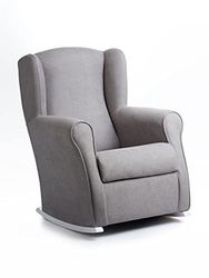 Sillonea - Sillón de Lactancia Roma con Balanceo para Amamantar - Butaca Ergonómica y Compacta con Antimanchas Habitación del Bebé (Gris, Madera Lacada Blanca, 96x74x77 cm)