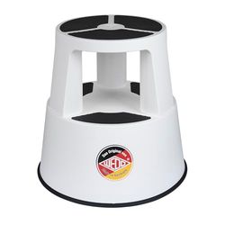 WEDO Taburete con ruedas Super Step de plástico irrompible, pie de elefante, con certificado TÜV GS, fabricado en Alemania, antideslizante, altura aprox. 43 cm, capacidad de carga 150 kg, color blanco