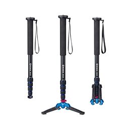 Moman MA65 Camerastatief met voeten, aluminium reisstatief, DSLR monopod, compacte draagbare fotografie, monopod, 5 secties tot 165 cm laadvermogen 10 kg, zwart-blauw