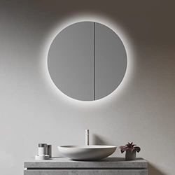 Talos Spiegelkast badkamer met verlichting rond Ø 60 cm - badkamer spiegelkast met hoogwaardig aluminium frame - badkamer spiegelkast met twee glazen legplanken