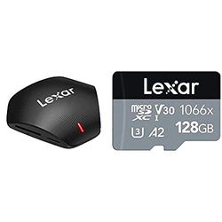 Lexar Lector Professional Multi-Card 3 en 1 USB 3.1 + Tarjeta Professional 1066x 128GB microSDXC UHS-I Serie Silver, Incluye Adaptador SD, hasta 160MB/s de Lectura