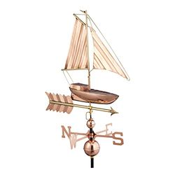 Relaxdays girouette Bateau, métal, indicateur de Direction du Vent pour Le Toit, girouette Points Cardinaux, cuivre