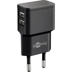goobay 44951 adapter USB do gniazdka 2,4 A (12 W) / zasilacz USB z 2 bocznymi wejściami USB/do ładowania smartfonów/wtyczka sieciowa/wtyczka USB kabel do ładowania/adapter do gniazdka/czarny