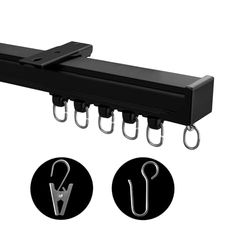 MaKefeile Montaggio a soffitto, tende, divisorio, privacy, divisorio, binari per tende, aste, resistenti, camper, doccia, esterni, ferroviario, clip, ganci, set nero, 9-2,7 m
